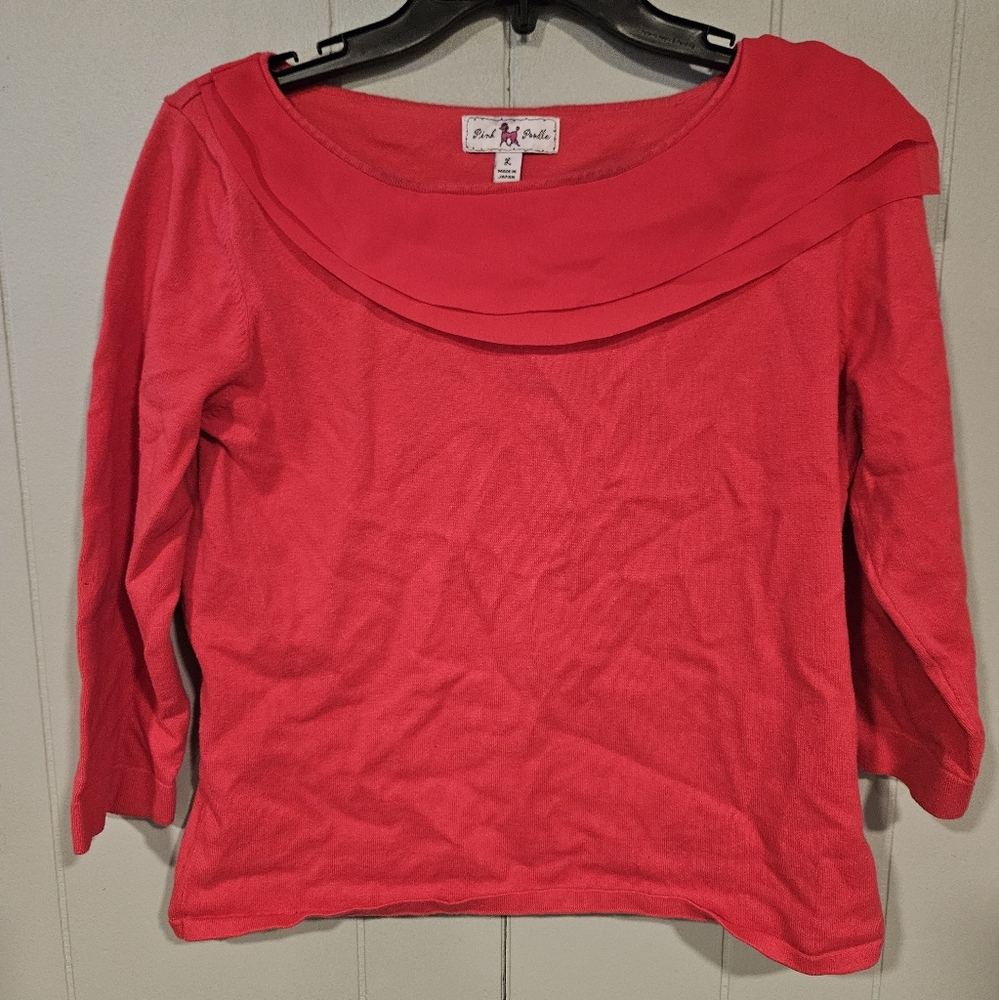 Pink Poodle Top Women's Size Large Red 3/4 Sleeve Cowl Neck Knit Sweater Top
